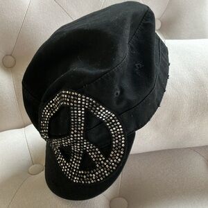 ☮️Black Cap with Crystal Embellished Peace Sign